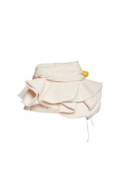 Artful layers of frayed cotton fabric Mini skirt fit Concealed hook and zip fastening at back Jumbo sphere applique Jacquemus Skirt, Raffia Palm, Layered Mini Skirt, Cotton Mini Skirt, White Mini Skirts, Couture Designers, Spring Summer 2023, Skirt Fits, 2023 Collection