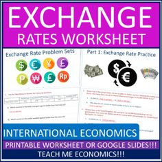 the exchange rate worksheet is shown with information for international economic and finance students