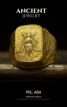 Ancient Roman Art Mens Signet Ring Honey Bee Coin Mens Signet Ring, Ancient Roman Art, Hammered Jewelry, Signet Ring Men, Roman Art, Ancient Jewelry, Ancient Romans, Honey Bee, Signet Ring