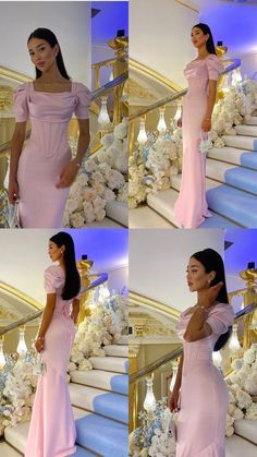 Dresses With Cap Sleeves, Satin Prom Dresses, Money Outfit, Glossy Makeup, Elegant Dresses Classy, Prom Dress Inspiration, Gowns Online