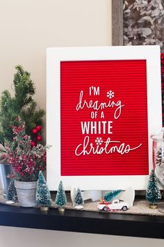 a red and white christmas card with the words i'm dreaming of a white christmas