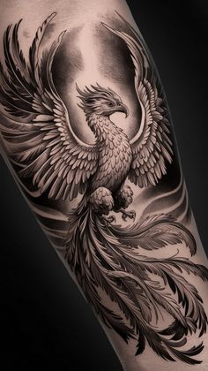 a black and white tattoo with an eagle on it