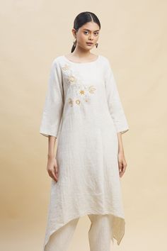 Shop for these amazing collections of Beige 100% Linen Round Tunic For Women by Linen Bloom online at Aza Fashions. Long Sleeve Linen Dress With Floral Embroidery, Summer Straight Kurta With Embroidered Hem, Elegant Spring Tunic With Embroidered Neckline, Summer Floral Embroidered Straight Kurta Top, Floral Embroidered Straight Kurta Top For Summer, Spring Floral Embroidered Straight Kurta Top, Spring Tunic Kurta With Embroidered Neckline, Spring Embroidered Neckline Kurta Tunic, Embroidered Hem Tunic Kurta