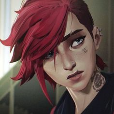 a close up of a person with red hair and piercings