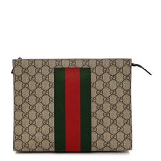 This is an authentic GUCCI GG Supreme Monogram Selleria Calfskin Web New Web Cosmetic Case in Beige, Ebony, and Cocoa. This chic clutch is finely crafted of brown on beige Gucci GG monogram coated canvas with an inlaid web stripe detail and brown leather trim. The clutch features silver hardware and opens to a brown fabric interior with a patch pocket. Web News, Gg Monogram, Brown Fabric, Travel Pouch, Cosmetic Case, Leather Trim, Silver Hardware, Leather Trims, Patch Pocket