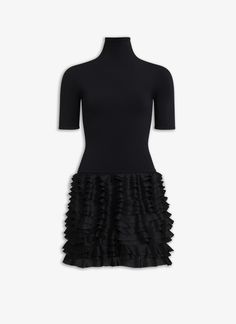 ALAÏA Women's Black FRILL MINI DRESS | ALAÏA US Alaia Dress, Frill Mini Dress, Mini Dresses For Women, Body Con Skirt, Dress For Women, No Frills, Short Sleeves, Mini Dress, Womens Dresses