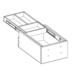 a drawing of an open drawer with two drawers on the bottom and one drawer in the middle