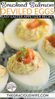 deviled eggs with smoked salmon and cream cheese are an easy appetizer recipe