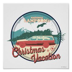 the national lampoon's christmas vacation poster is shown in red, white and blue