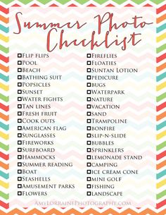 the summer photo checklist with colorful chevrons and pink, green, yellow, orange