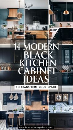 modern black kitchen cabinets with text overlay that reads 4 modern black kitchen cabinet ideas to transform your space