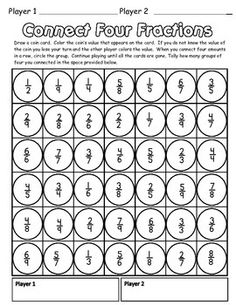 a printable worksheet to help kids learn how to play the game connect four fractions