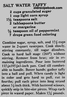 an old recipe for salt water taffy