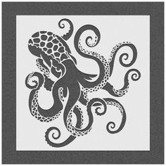 an octopus is shown in black and white on a gray background, with the word's name underneath it