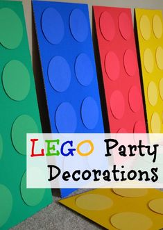 lego party decorations with text overlay that reads lego party decorations on the bottom right corner