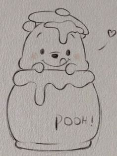 a drawing of a bear in a pot with the word pooh on it