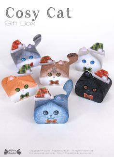 an advertisement for the cosy cat gift box featuring cats wearing hats and bow ties