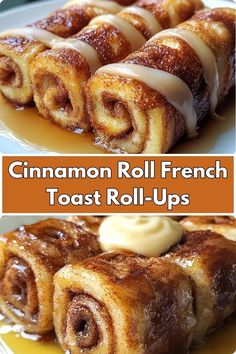 cinnamon roll french toast roll - ups on a plate