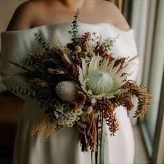 Colourful Native Bridal Bouquet Dried Native Bouquet, Dried Protea Bouquet, Native Wedding Bouquet, Protea Bouquet Wedding, Marsala Wedding Bouquet, Flower Bouquet Burgundy, King Protea Bouquet, Bouquet For Bridesmaids, Ceremony Outfit