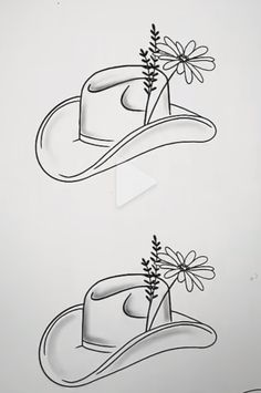 two drawings of hats with flowers on them