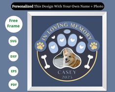 an image of a dog's paw with the words loving memory in blue and yellow