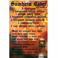 Samhain Dinner, Samhain Feast, Wiccan Holidays, Samhain Recipes, Wicca Recipes, Cider Recipe