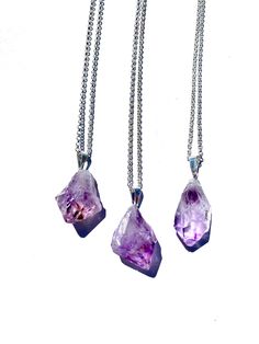 Raw Natural Amethyst Crystal Pendant with optional 20" Chain Necklace Crafted with the intention of keeping a natural look and feel of the amethyst points. These gorgeous points are raw and in their natural form.  Select from pendant only to use with an existing favorite chain you already have or select an optional 20" chain stainless steel chain  Amethyst points measure approximately 1" Purple Faceted Amethyst Crystal Necklaces, Purple Faceted Amethyst Crystal Necklace, Faceted Amethyst Pendant Crystal Necklace, Amethyst Crystal Necklace, Amethyst Point, Natural Form, Raw Amethyst, Necklace Craft, Natural Forms