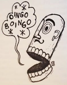 a drawing of a cartoon character with a thought bubble above his head that says dingo boingo