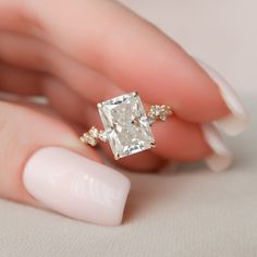 Radiant Engagement, Hidden Halo Engagement Ring, Elongated Cushion, Moissanite Diamond Rings