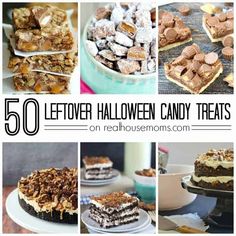 a collage of different desserts with the words 50 leftover halloween candy treats on them