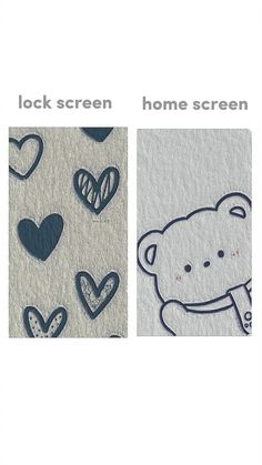 two pictures with hearts and a bear drawn on the paper next to eachother