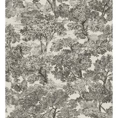 a drawing of trees with birds flying in the sky above them, on a wallpaper background