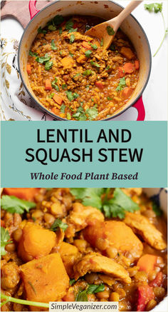 Warm up with a nourishing, protein-rich Hearty Lentil and Squash Stew with Soy Curls. This WFPB recipe is oil-free, filled with wholesome ingredients, and perfect for any comfort food occasion. #WFPB Fall Stew Recipes Vegetarian, Vegetarian Recipes Chili, Vegetarian Squash Recipes, Vegetarian Autumn Recipes, Lentil Recipes Vegan, Vegetarian Stew Recipes, Recipes With Lentils, Vegetarian Thanksgiving Sides