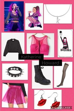 a collage of photos with clothes, shoes and accessories on pink background for valentine's day