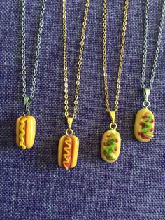 (12.064) Hot Dog Necklace or Earrings  Made from polymer clay Hot dogs with mustard are about 5/8" x 3/8" Hot dogs with mustard, ketchup and relish are about 3/4" x 3/8" Listed as MKR.. mustard, ketchup, relish  Earrings on choice of stainless steel or gold tone ear wires Necklaces on choice 18" stainless steel chain or gold tone stainless steel chain  Absolutely adorable!! Handmade Yellow Novelty Jewelry, Yellow Handmade Novelty Jewelry, Cute Yellow Resin Jewelry, Fun Yellow Nickel-free Jewelry, Dog Necklace, Wire Necklace, Jewellery Sets, Steel Jewelry, Stainless Steel Jewelry