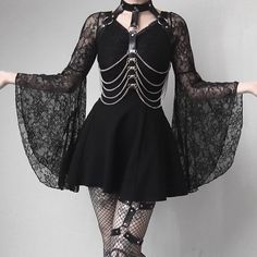 Gothic Lace, Goth Outfit, Trumpet Sleeves, Punk Outfits, Gothic Dress