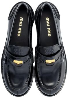 Dimensions: Heel: 2cm, Sole: 0.5cm 100% Calf Leather, 100% Rubber Made in Italy Designer Model Number: 5D773DF020ULX Designer Colour: F0002 Trendy Formal Loafers With Rubber Sole, Trendy Formal Flats With Rubber Sole, Loafer Shoes Women, Miu Miu Shoes, Penny Loafers, Personal Shopping, Loafers For Women, Shoe Collection, Miu Miu