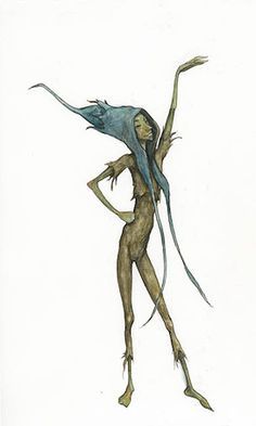 a drawing of a naked woman with long hair and an alien like body is shown