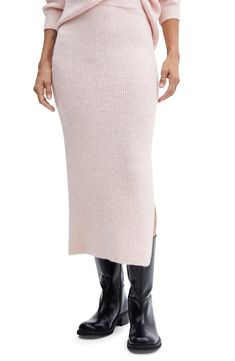 MANGO Side Slit Knit Midi Skirt | Nordstrom Midi Skirt Outfit Winter, Mango Skirts, Midi Skirt Outfit, Long Skirt Outfits, Winter Skirt Outfit, High Rise Skirt, Knit Maxi Skirt, Latest Skirts, Knit Midi Skirt