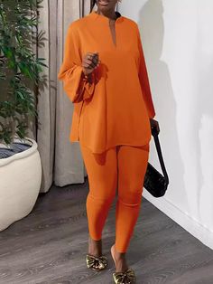 SIZE CHART Stretch Orange Bottoms Solid Color, Trendy Orange Pants For Workwear, Casual Stretch Orange Leggings, Orange Stretch Pants For Workwear, Stretch Orange Pants For Workwear, Stretch Orange Casual Leggings, Trendy Orange Pants For Fall, Split Top, Legging Pants