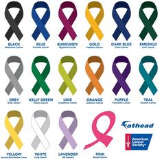 an image of different colored ribbons with the names of them in each color and number