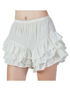 White Clothing, Ruffled Shorts, Victorian Shorts, Medival Shorts, Pumpkin Pants, White Bloomers, White Cotton Bloomers For Playwear, Ruffle Bloomer Shorts, White Cotton Short Bloomers