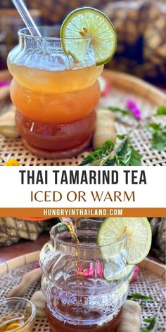 thai iced or warm tea with lime and ginger syrup