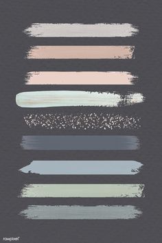 four different colors of paint brush strokes on a black background with white and gray stripes