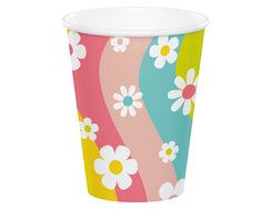 a colorful paper cup with flowers on it