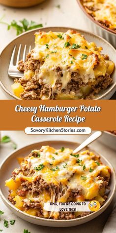 cheesy hamburger potato casserole recipe on a plate