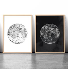 three black and white posters with the moon on them