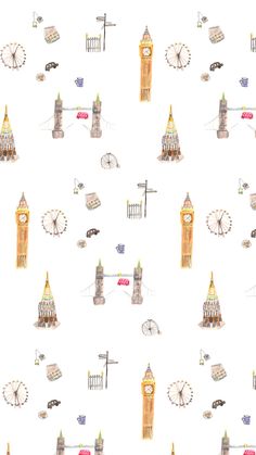 a white background with watercolor drawings of london and big ben