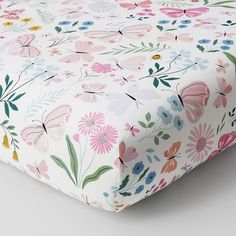 Transform their sleep space into a fresh springtime scene with our baby bedding. Featuring delicate butterflies floating among blooming wildflowers, the precious pastel set includes an organic cotton fitted crib sheet, a textural cotton quilt and a scalloped, linen crib skirt for a tailored finishing touch. DETAILS THAT MATTER Quilt Hand quilted of 100% BCI cotton. Filled with 100% polyester batting; 250-gram weight. Reverses to 100% cotton to a solid design. Crib Fitted Sheet Made from 100% org Butterfly Crib Sheets, Butterfly Baby Room, Pottery Barn Crib, Organic Crib Sheets, Crib Fitted Sheet, Butterfly Nursery, Toddler Girl Room