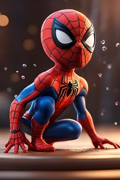 a spider man sitting on the ground in front of some bubbles with his eyes closed